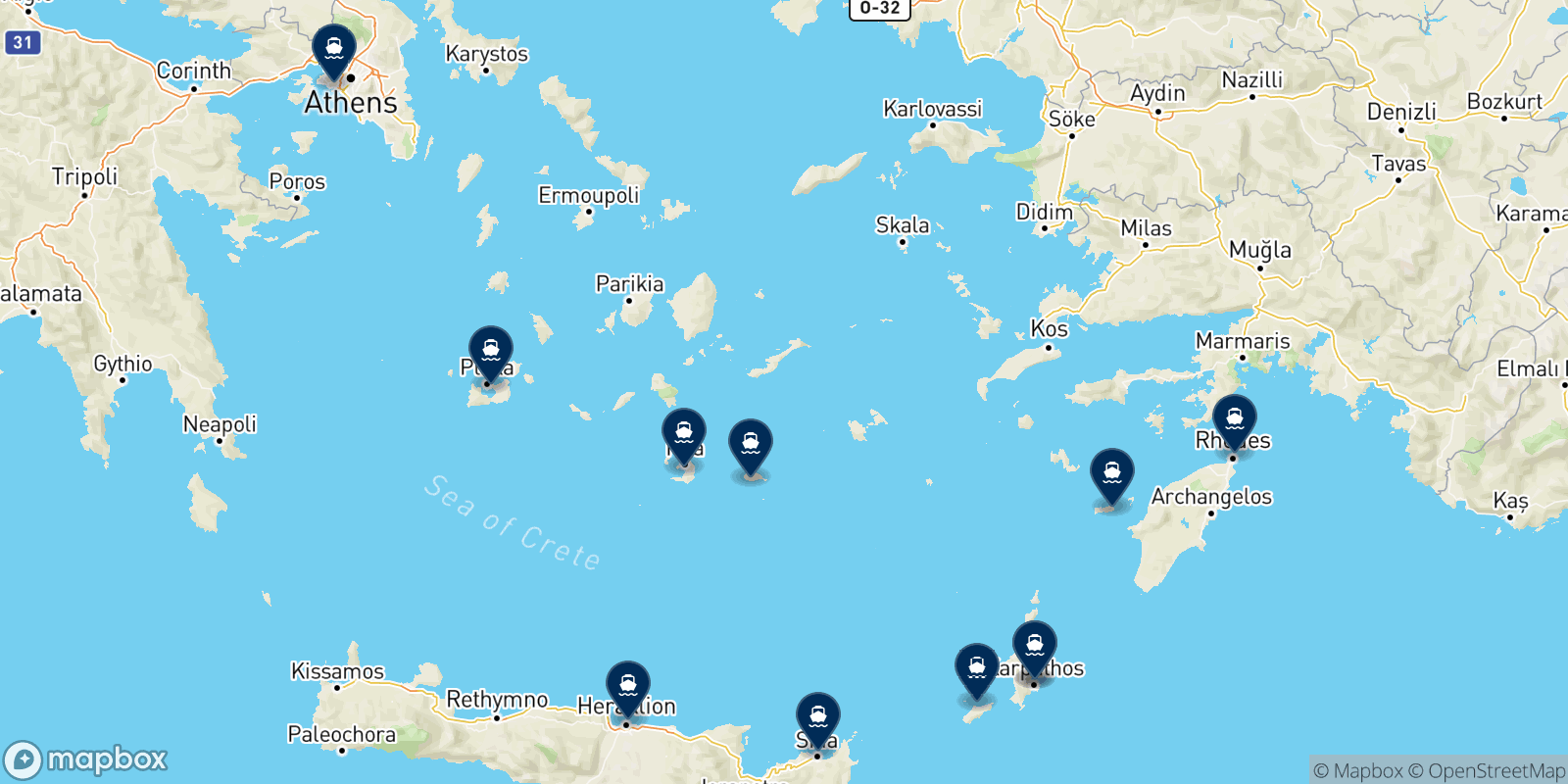 Aegeon Pelagos destinations map