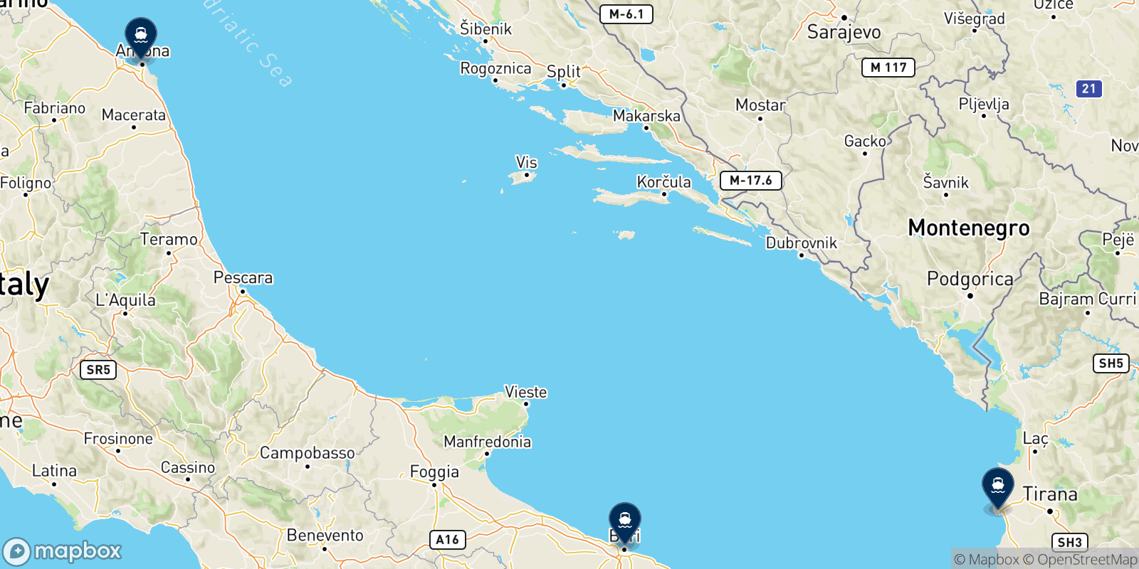 Adria Ferries destination map