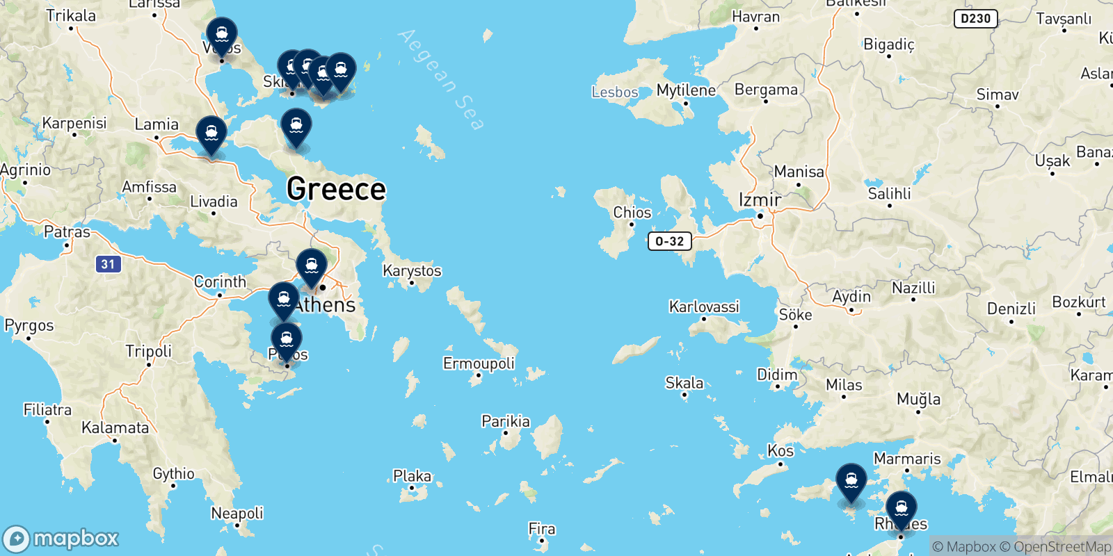 Anes Ferries destination map
