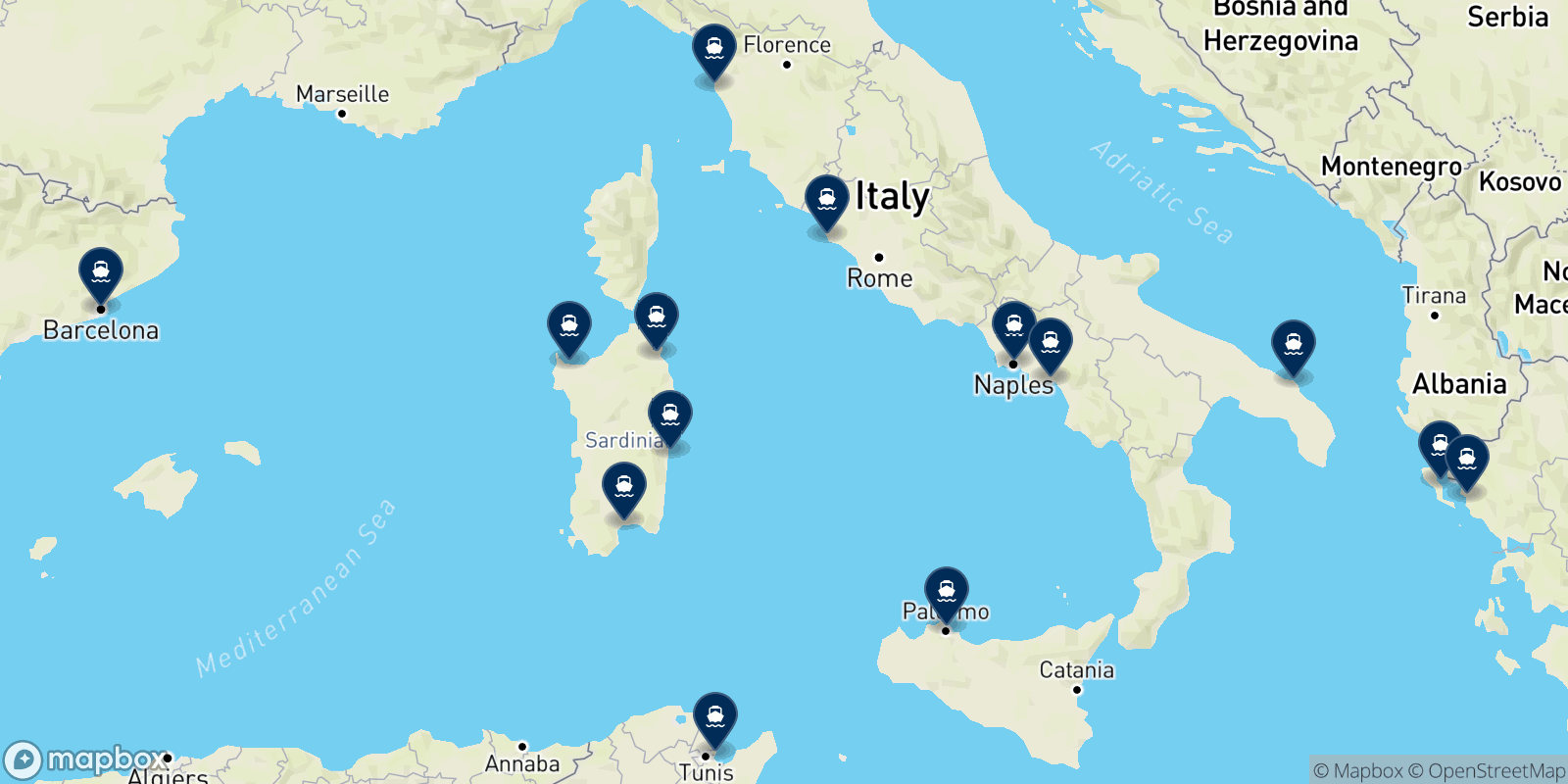 Grimaldi Lines destination map