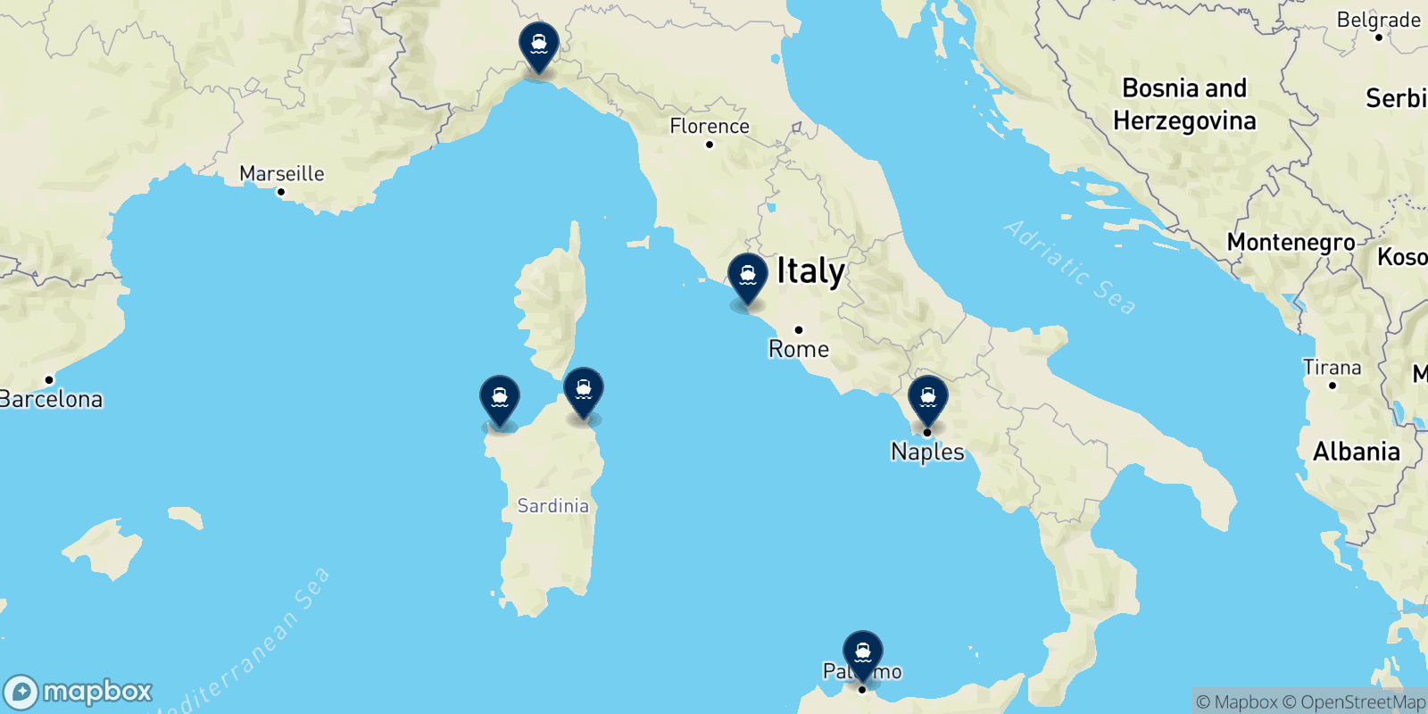 Tirrenia destination map