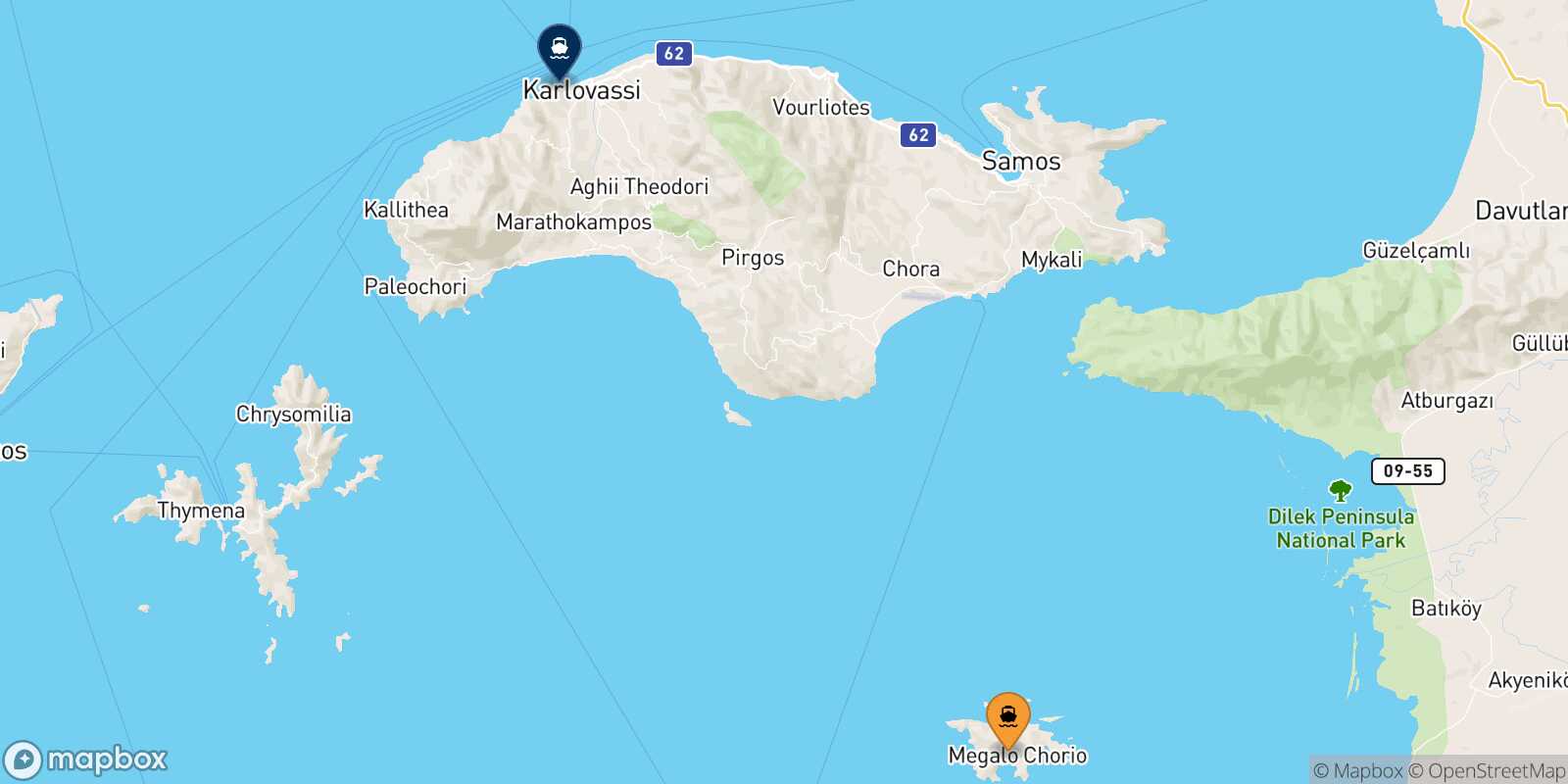 Agathonisi Pythagorio (Samos) route map