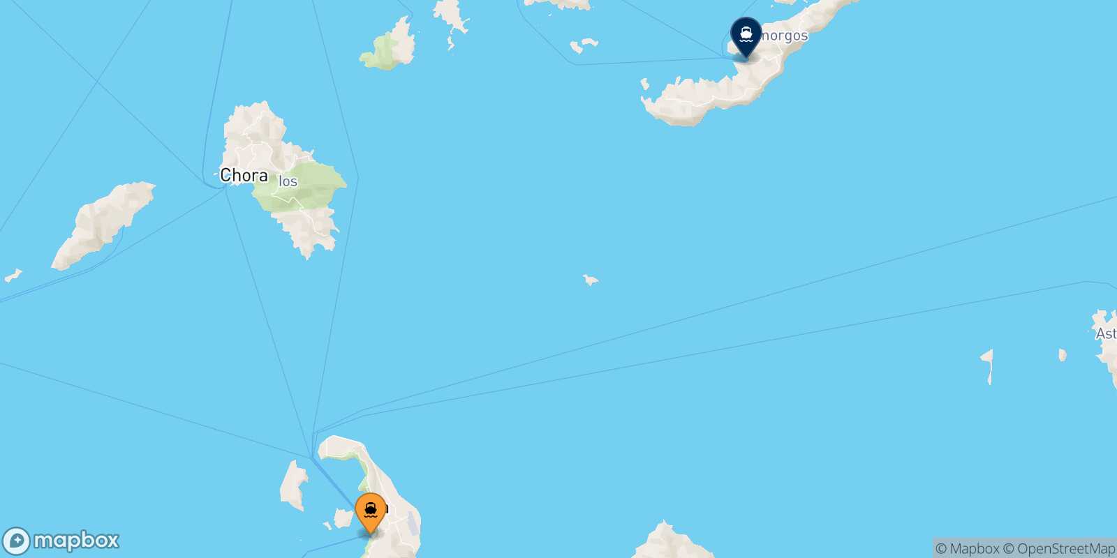 Thira (Santorini) Katapola (Amorgos) route map