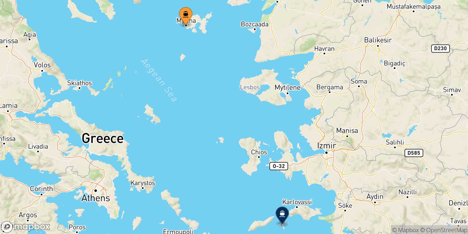 Myrina (Limnos) Fourni route map