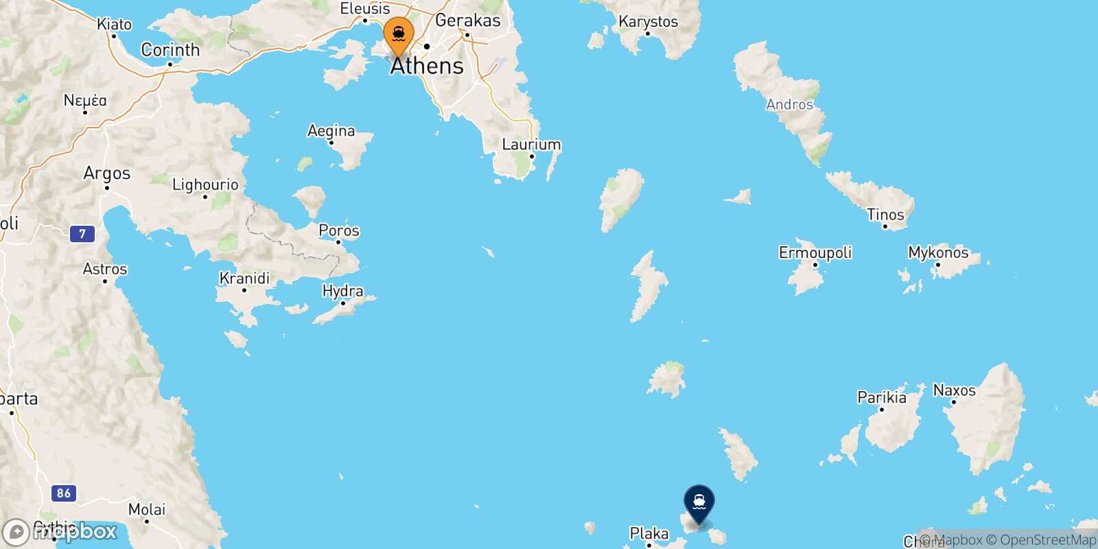 Piraeus Kimolos route map