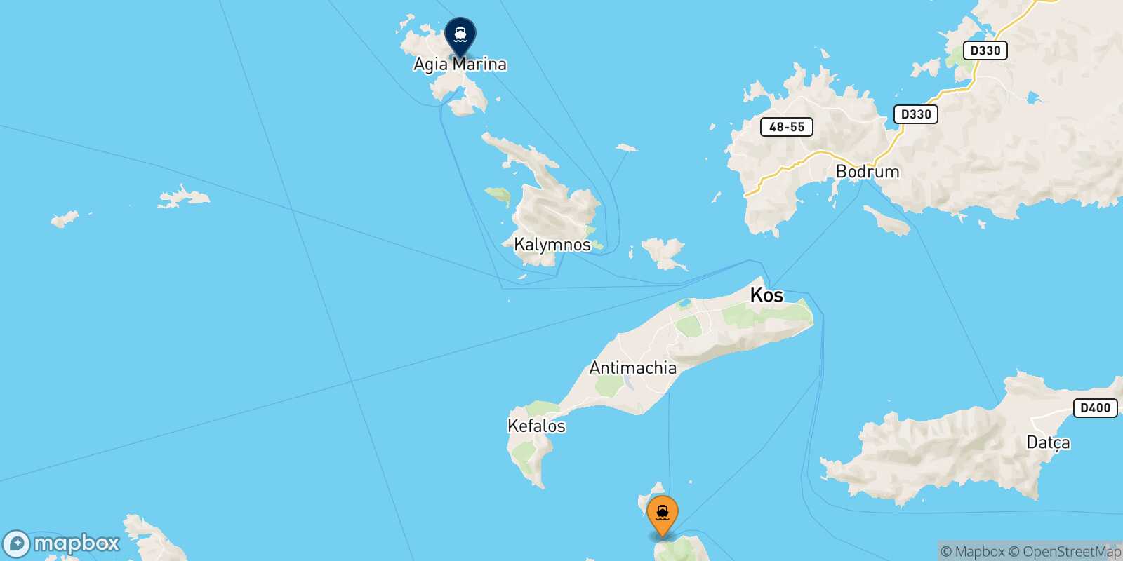 Nisyros Leros route map