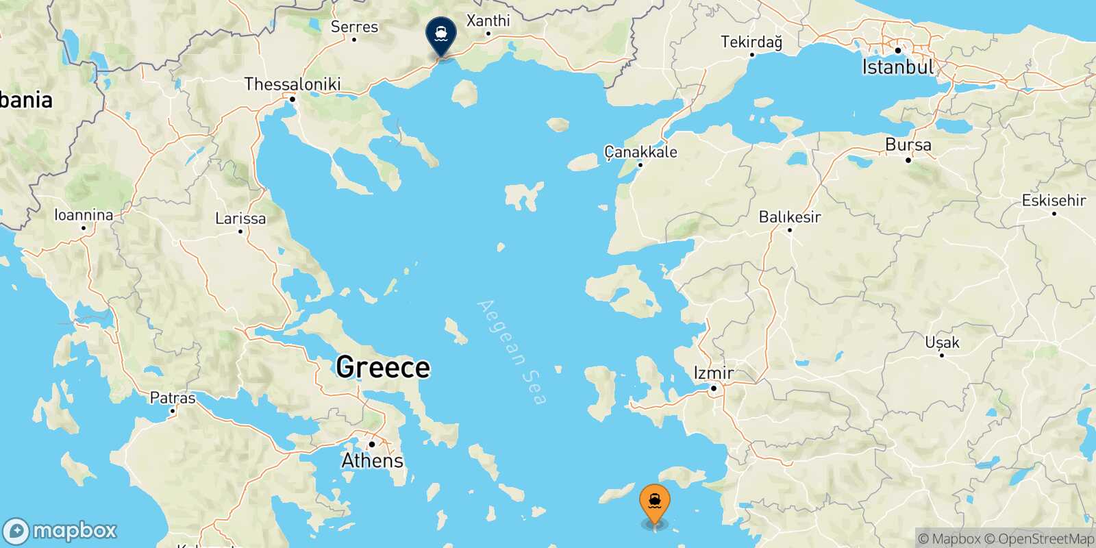 Patmos Kavala route map