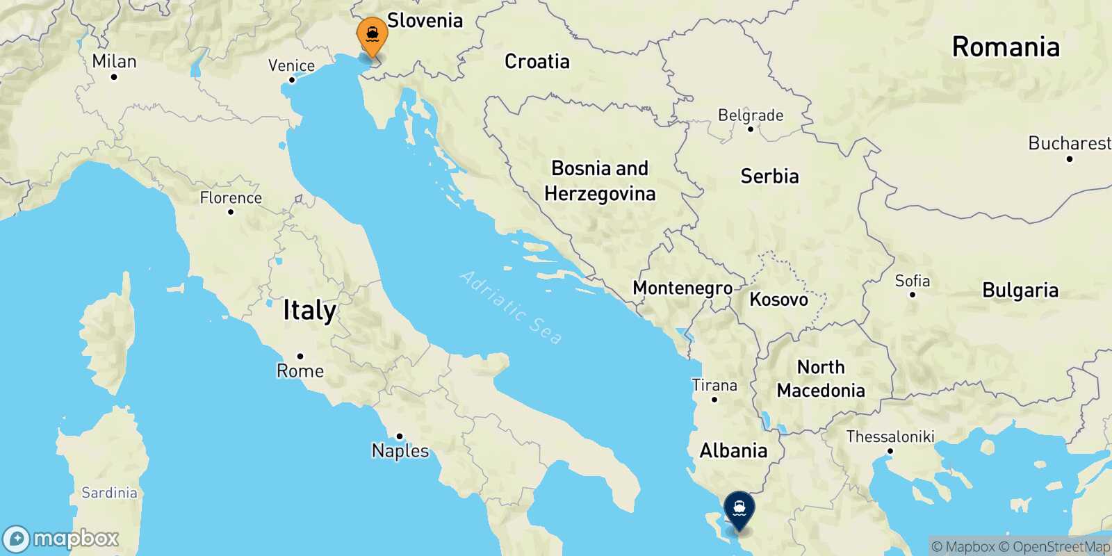Trieste Igoumenitsa route map