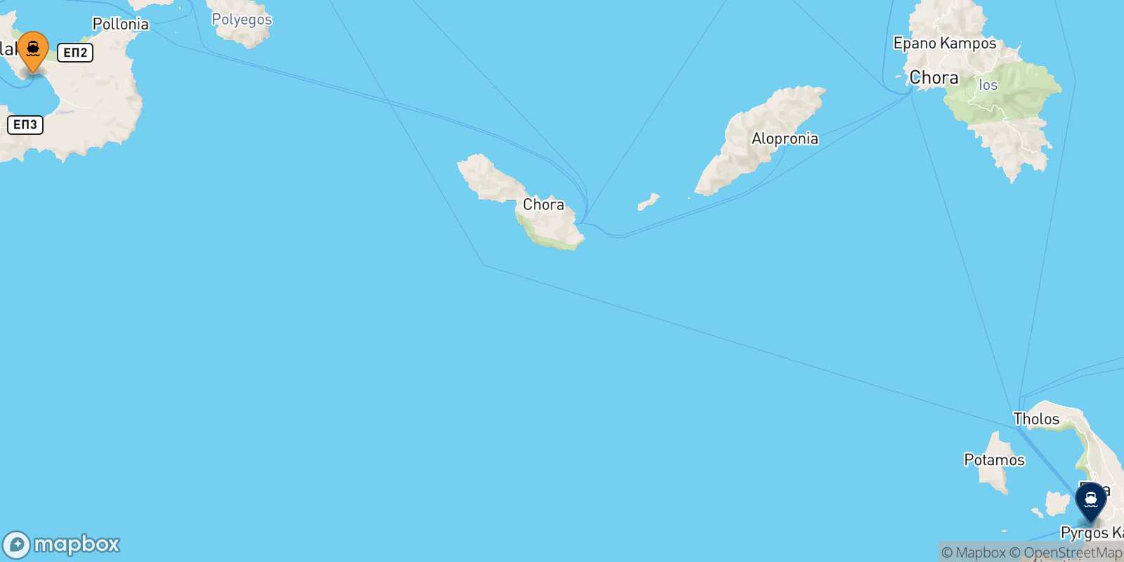 Milos Thira (Santorini) route map