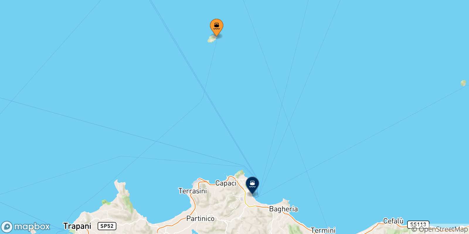 Map of the destinations reachable from Ustica Island