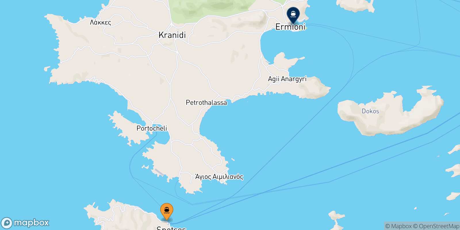 Spetses Hermioni route map