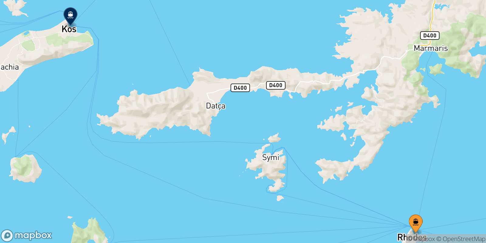 Rhodes Kos route map