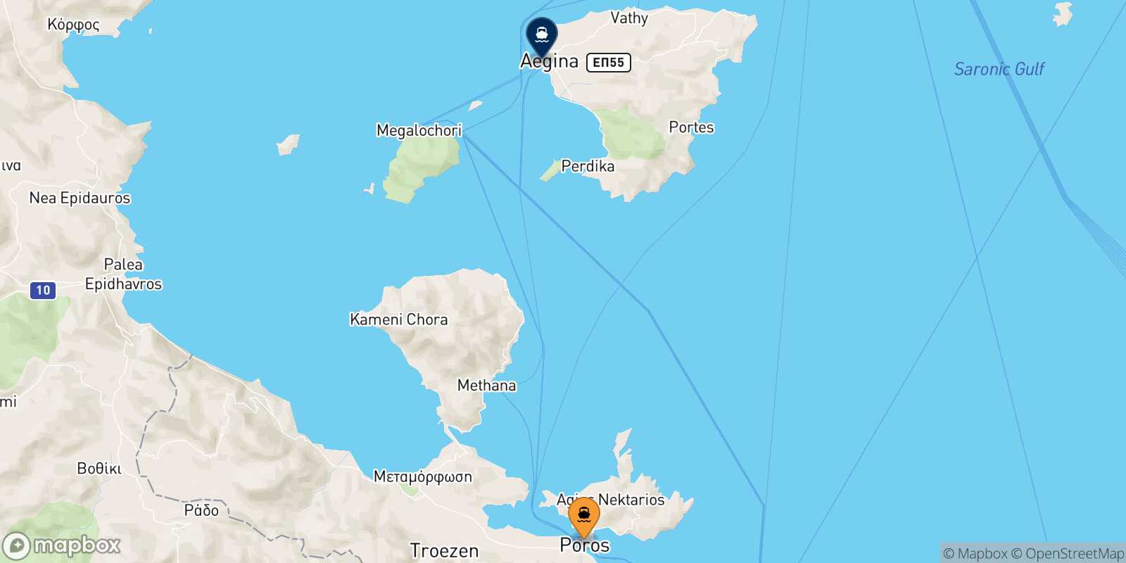 Poros Aegina route map