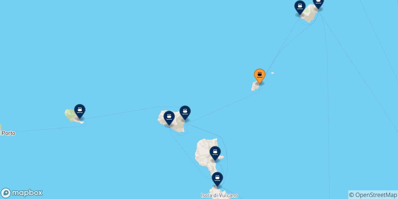 Map of the possible routes between Panarea and Aeolian Islands