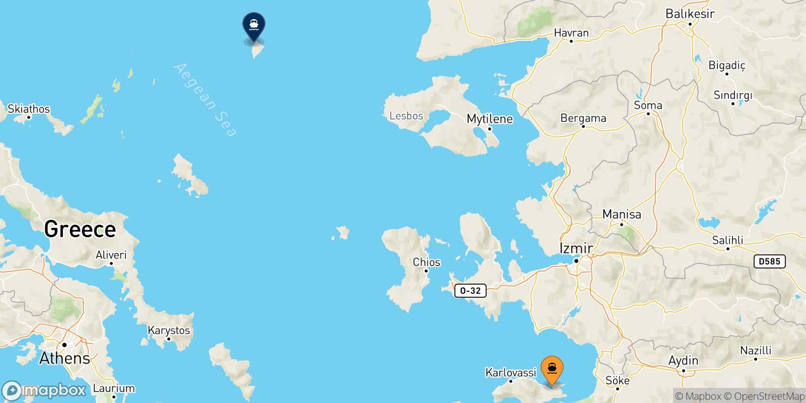 Vathi (Samos) Agios Efstratios route map