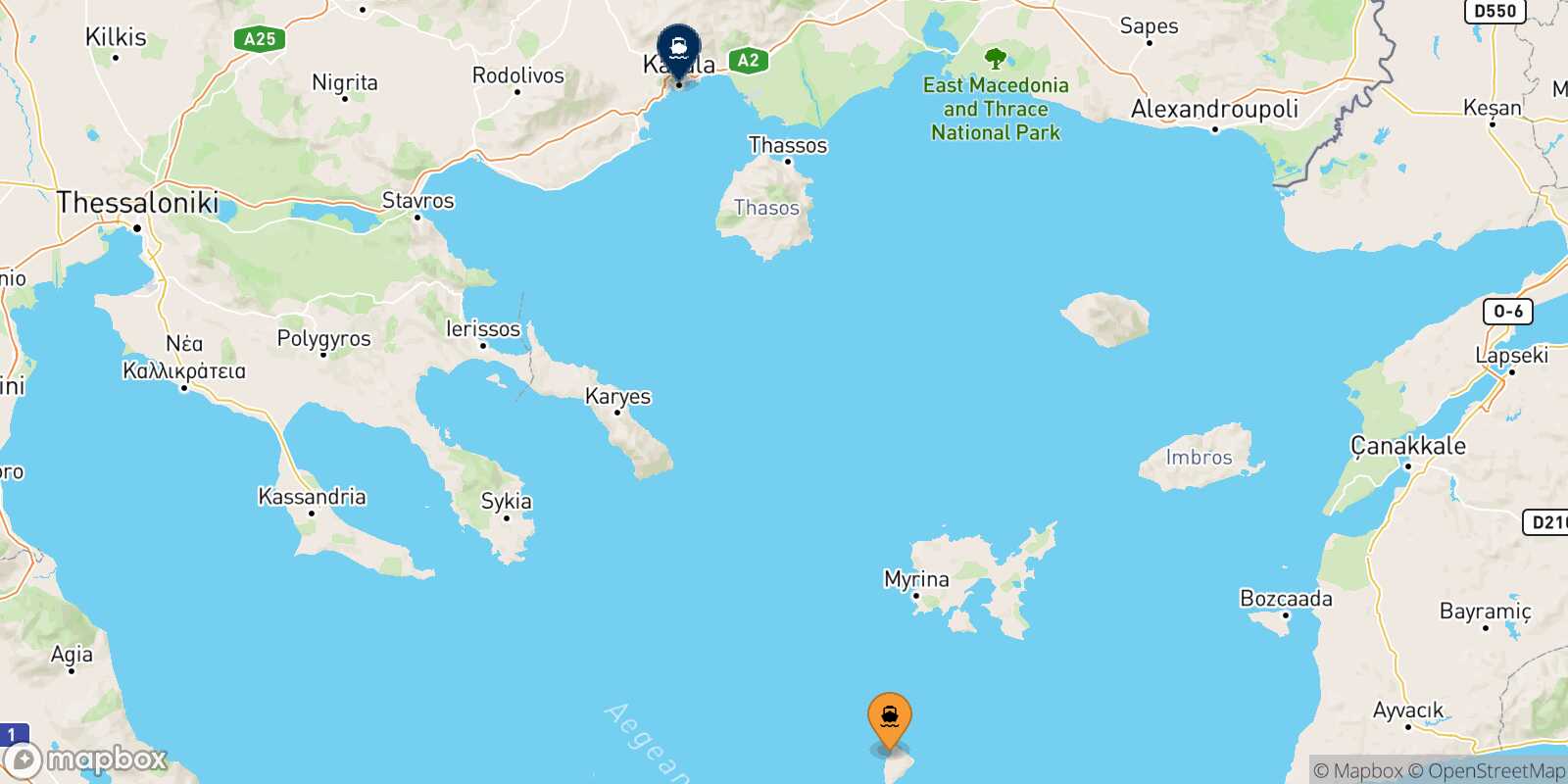 Agios Efstratios Kavala route map