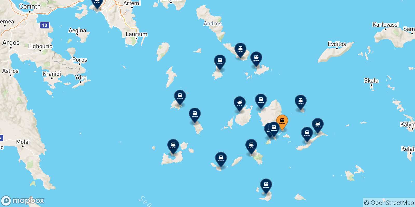 Map of the possible routes between Koufonissi and Greece