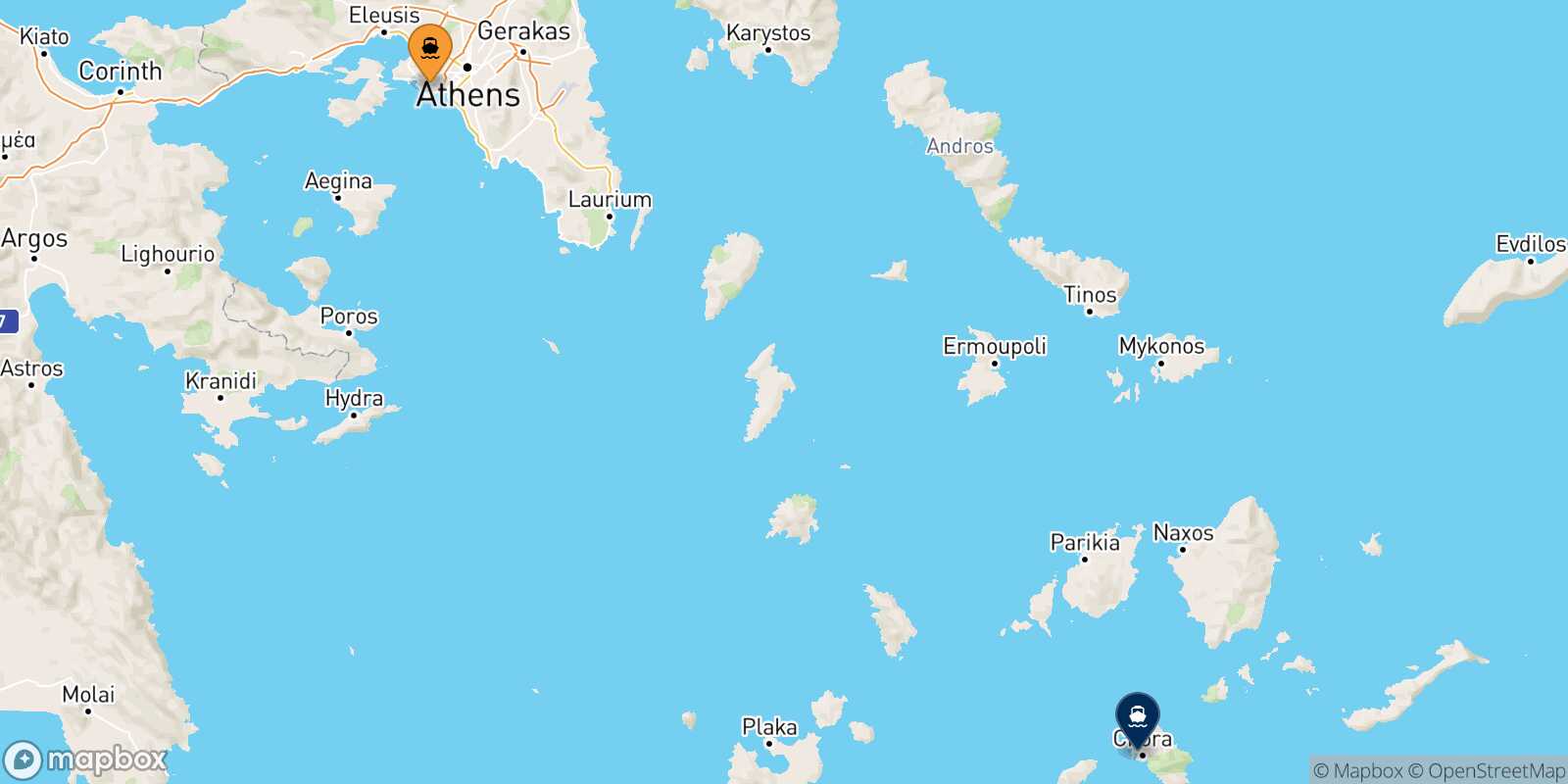 Piraeus Ios route map
