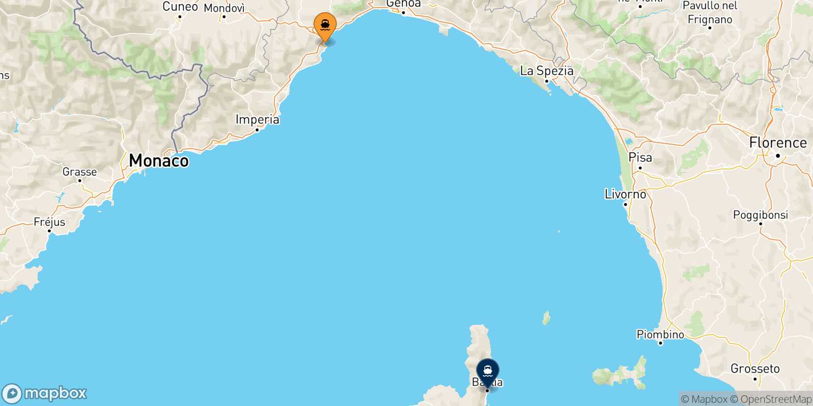 Savona Bastia route map
