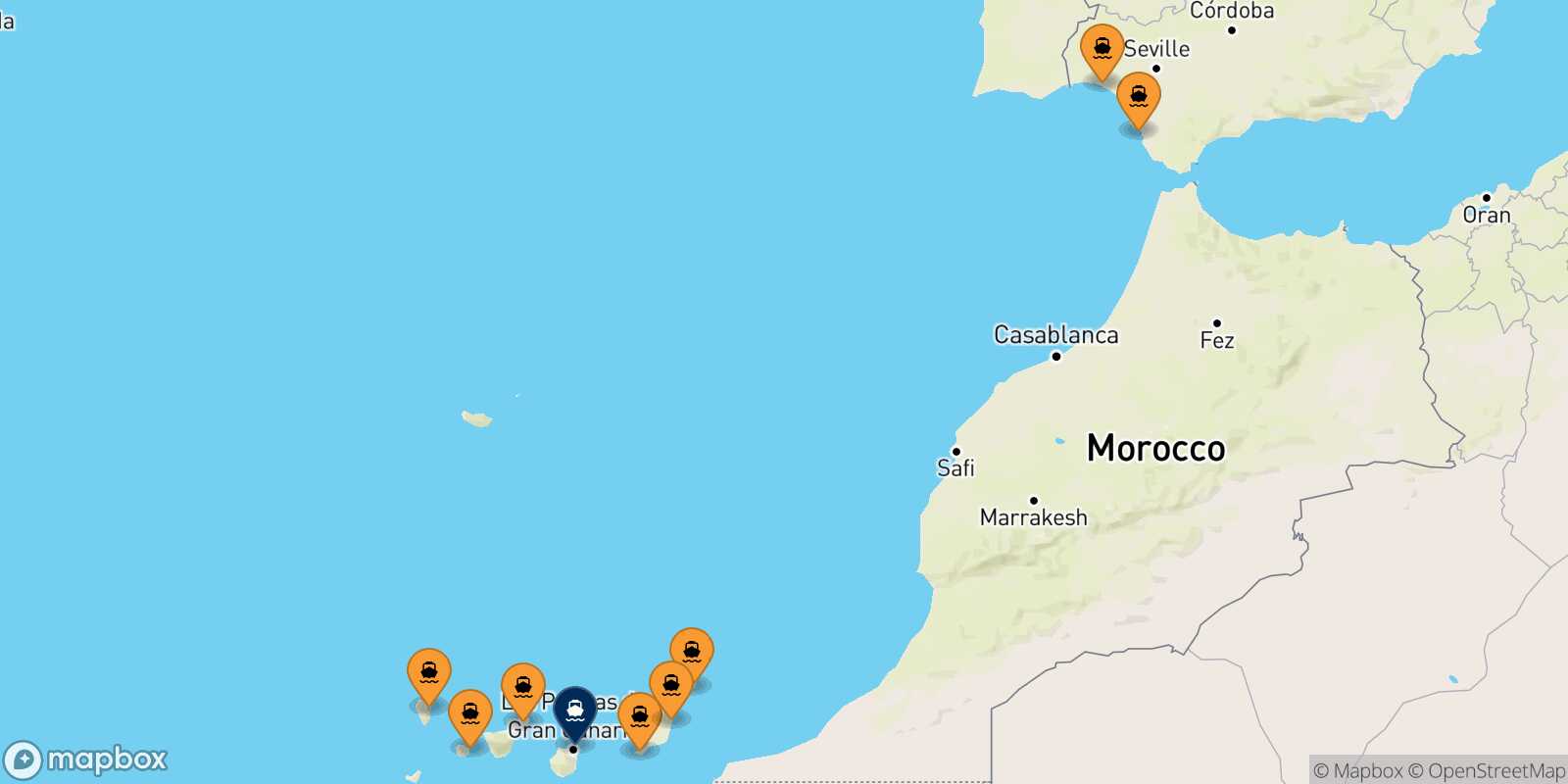 Map of the ports connected with  Las Palmas De Gran Canaria