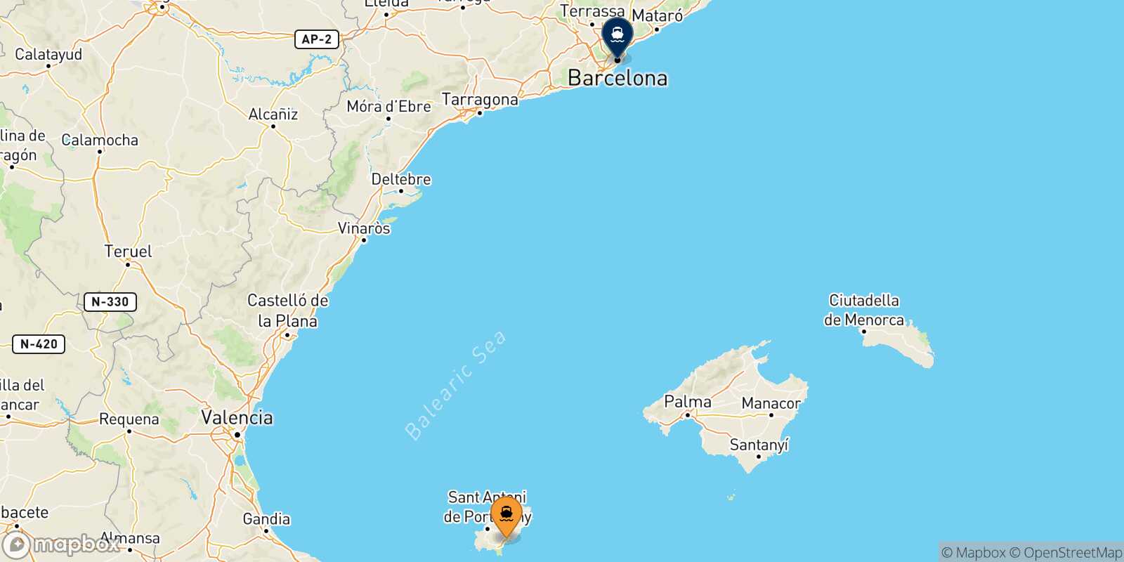 Ibiza Barcelona route map