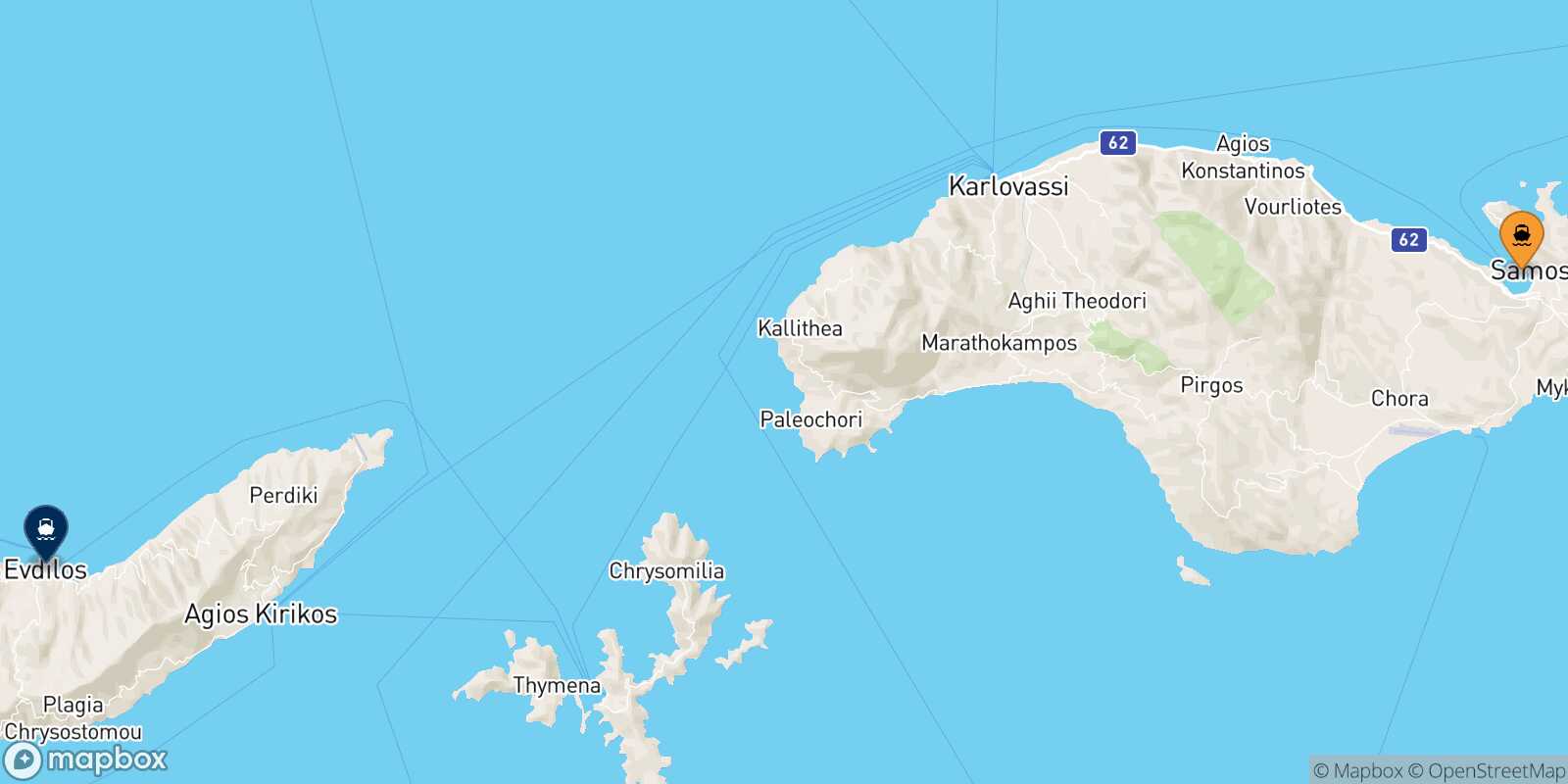 Vathi (Samos) Evdilos (Ikaria) route map