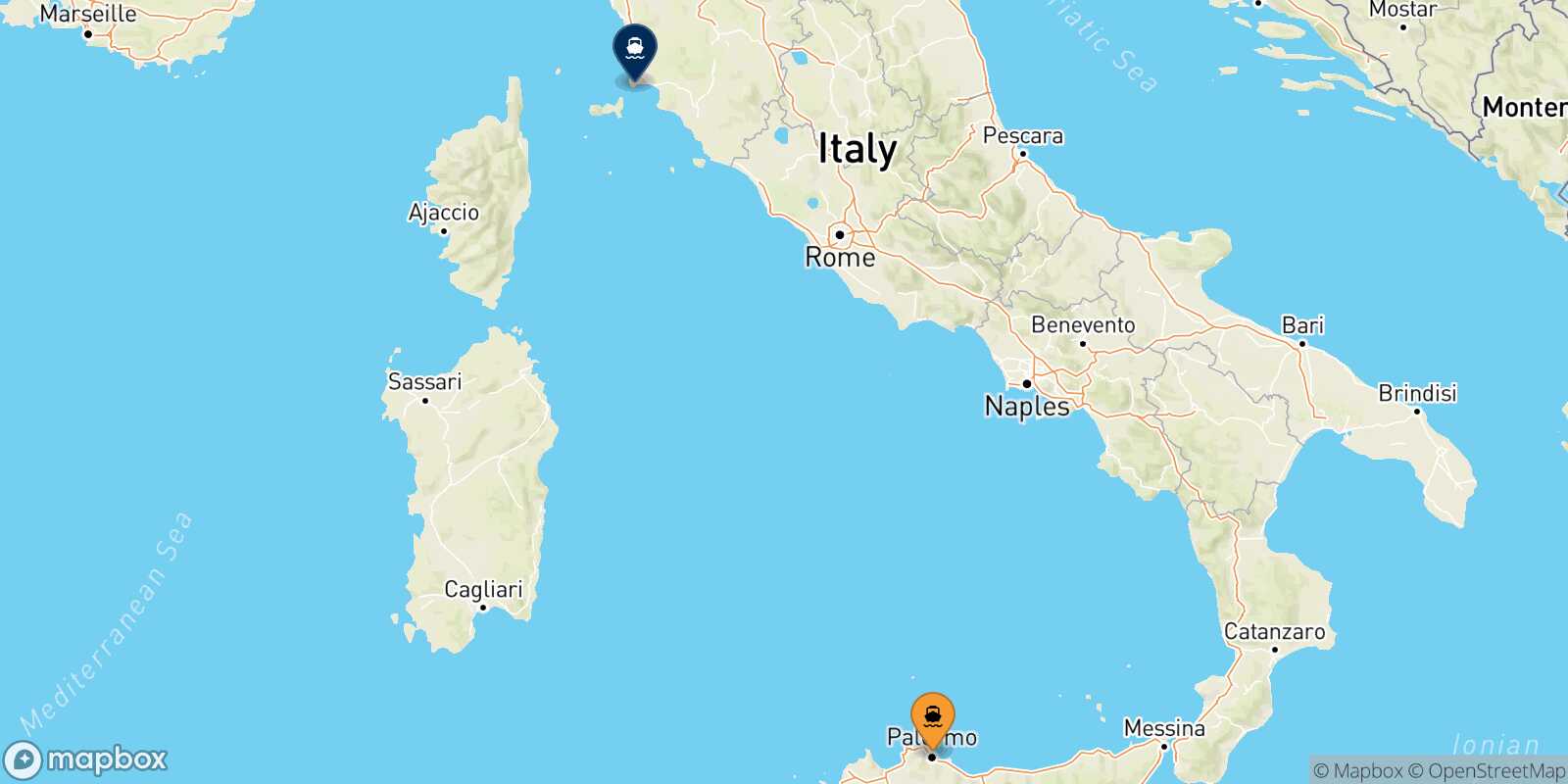 Palermo Piombino route map