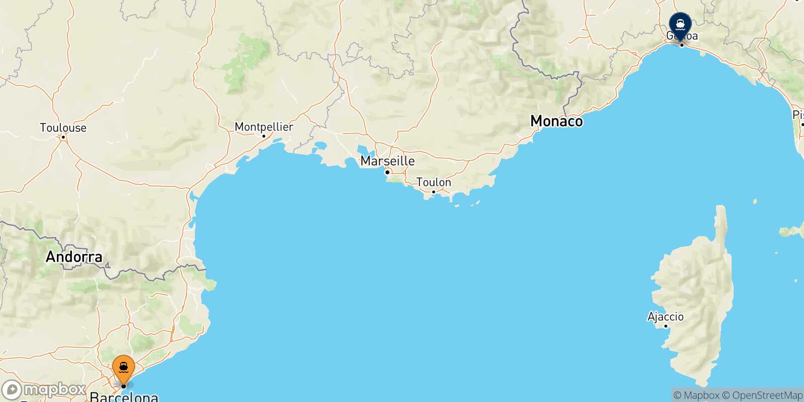 Barcelona Genoa route map