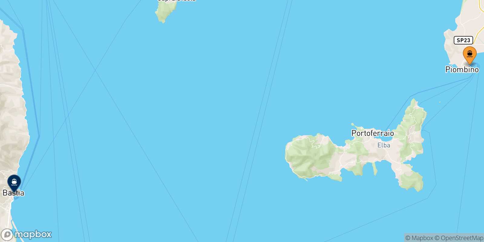Piombino Bastia route map