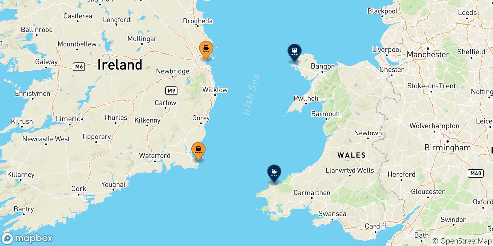 Map of the ports connected with  Wales