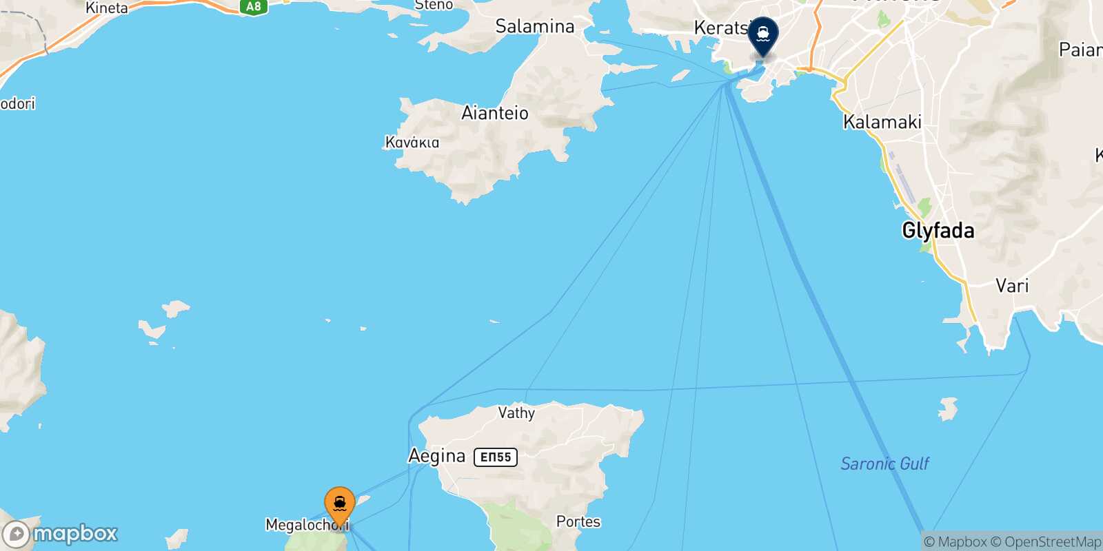 Agistri Piraeus route map