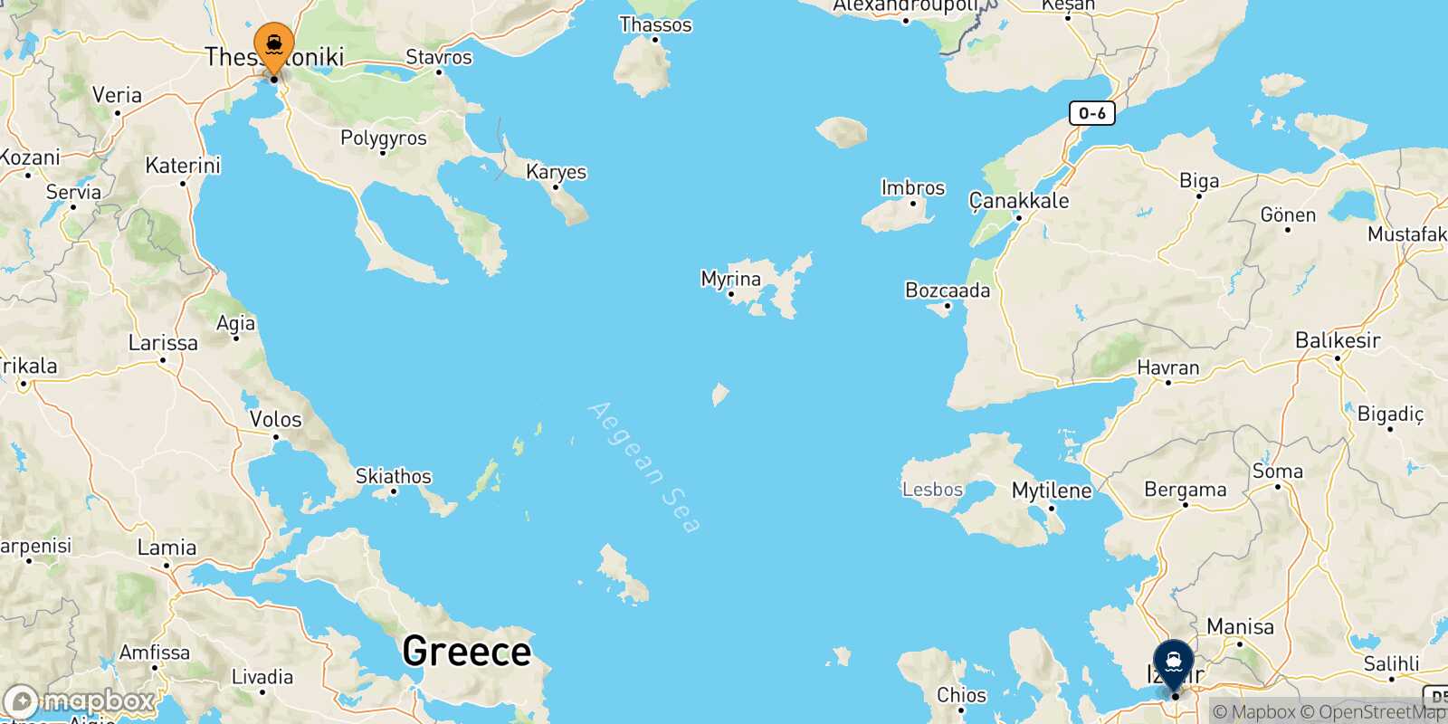 Thessaloniki Izmir route map