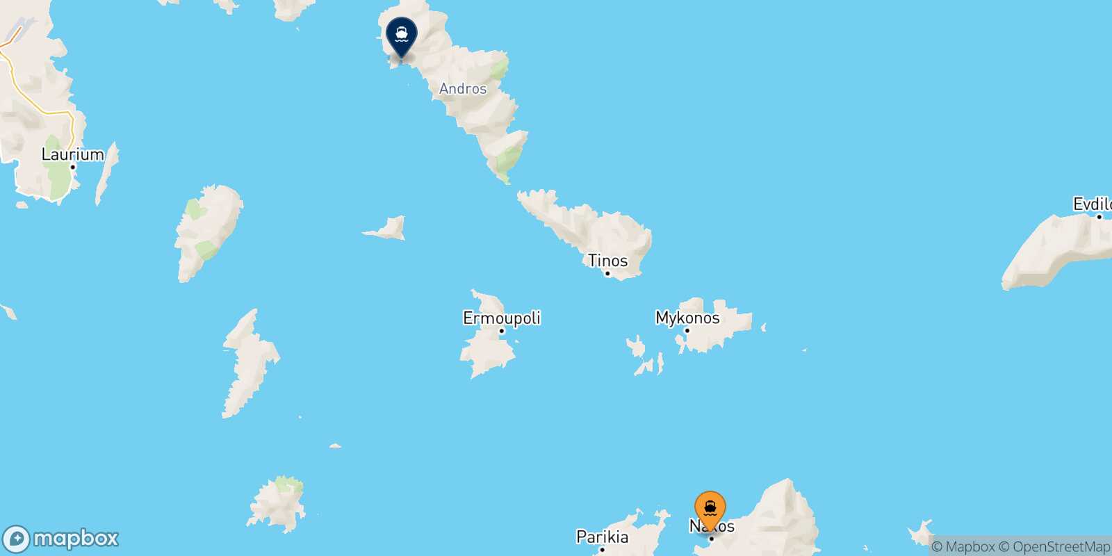 Naxos Andros route map