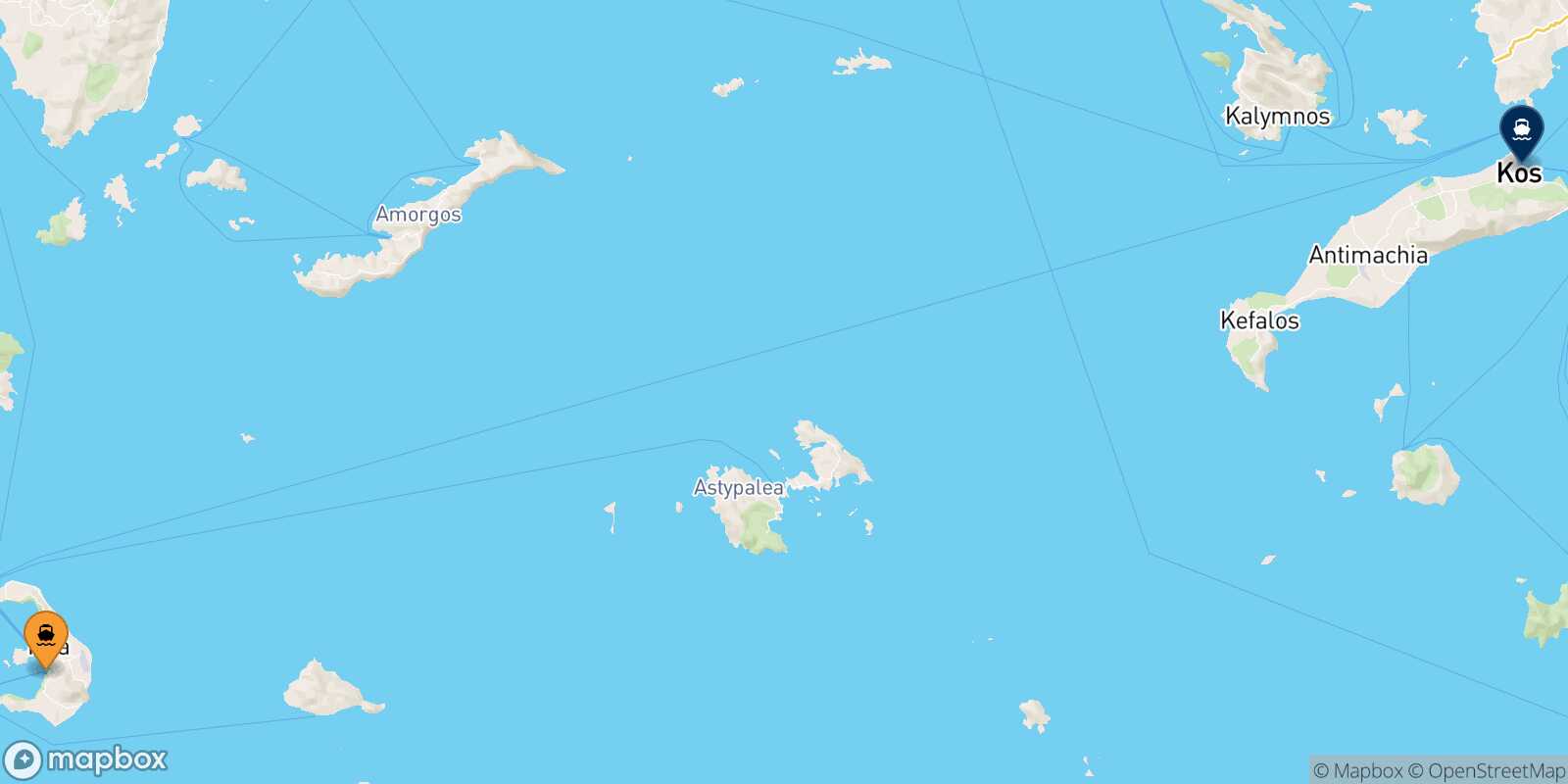 Thira (Santorini) Kos route map