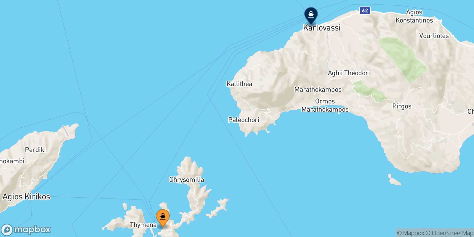 Fourni Karlovassi (Samos) route map