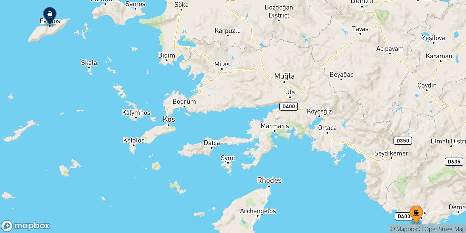 Kastelorizo Agios Kirikos (Ikaria) route map