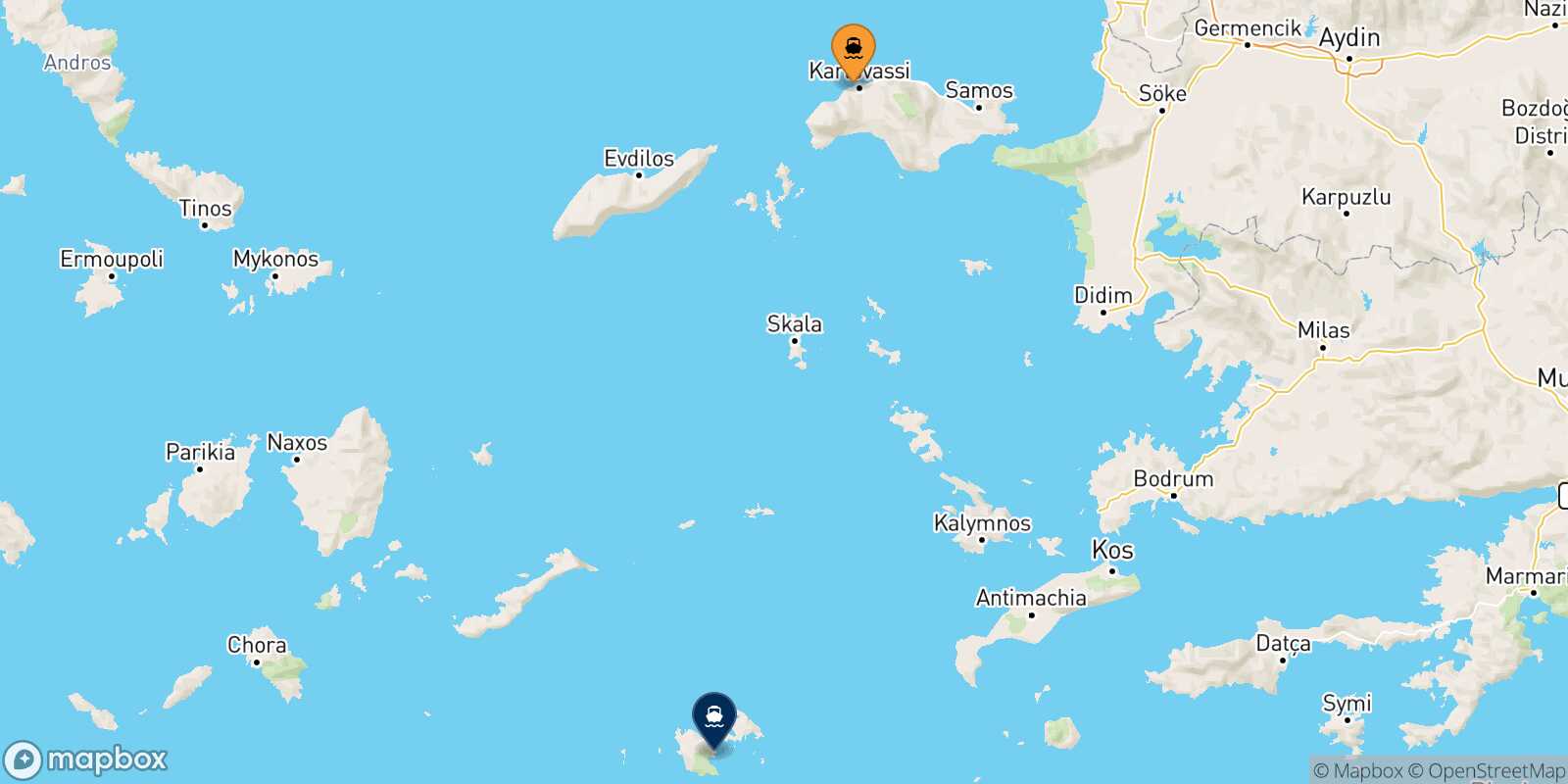 Pythagorio (Samos) Astypalea route map