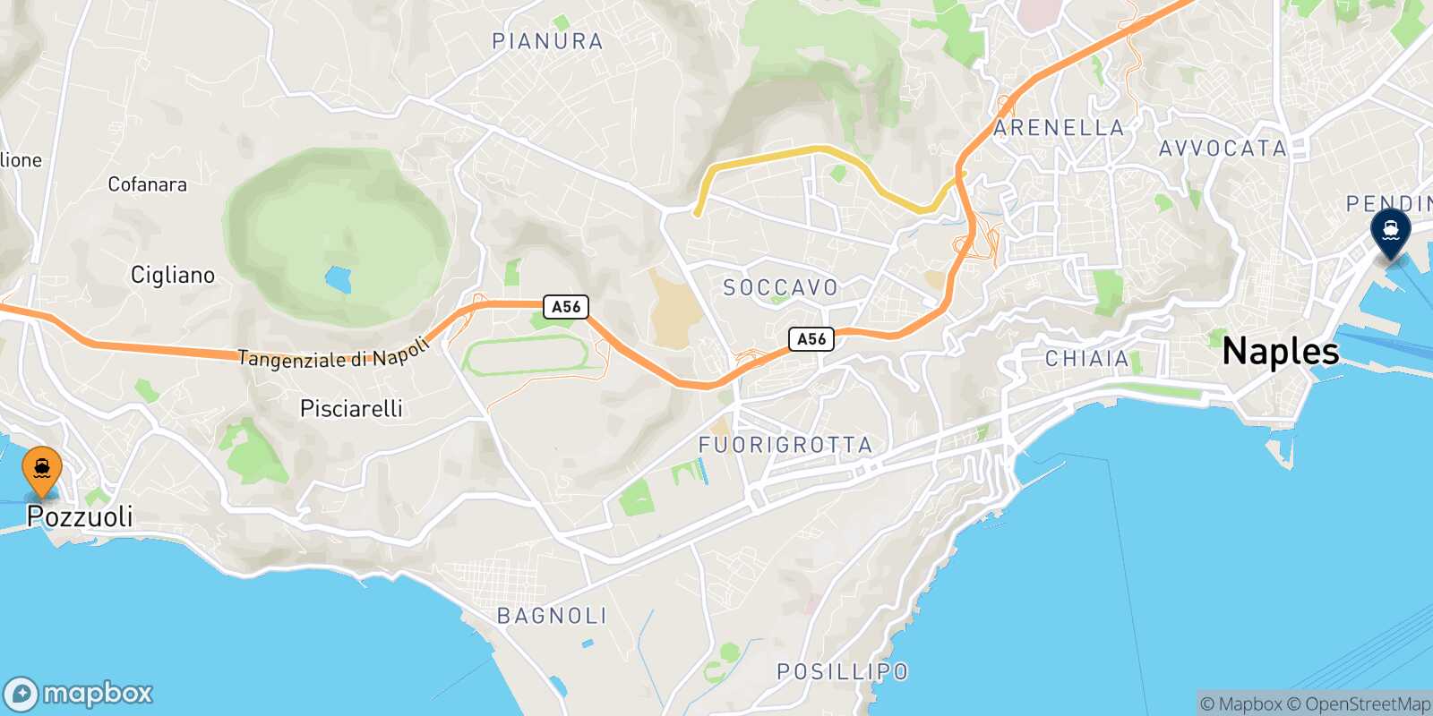 Casamicciola (Ischia) Naples Beverello route map