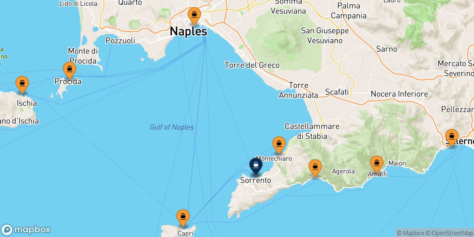 Map of the ports connected with  Sorrento