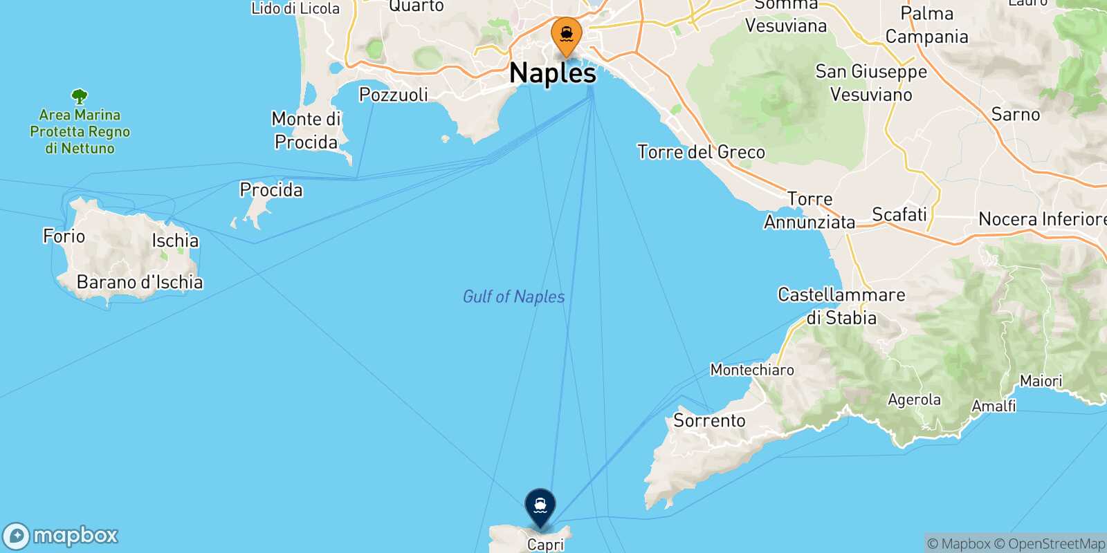 Naples Beverello Capri route map
