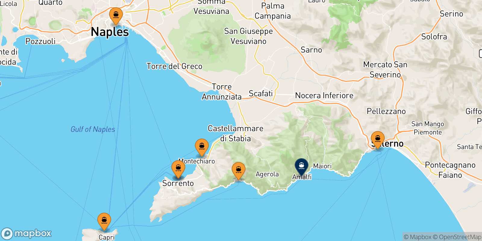 Map of the ports connected with  Amalfi