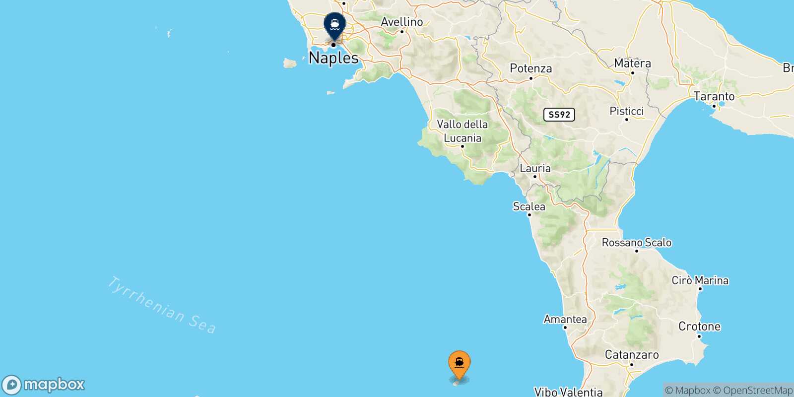 Stromboli Naples route map