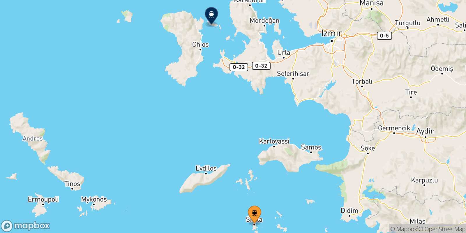 Patmos Inousses route map
