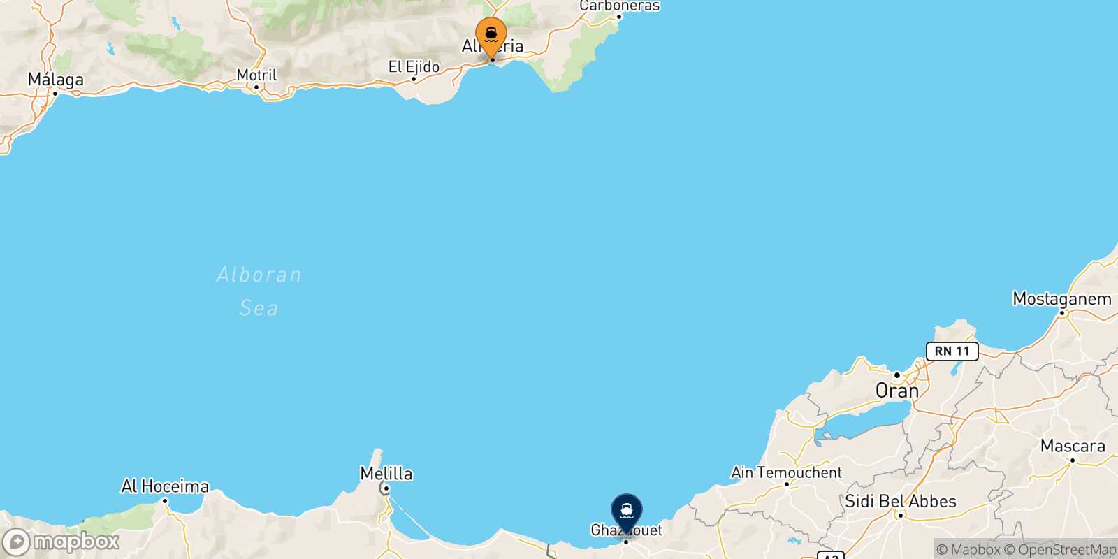 Almeria Ghazaouet route map
