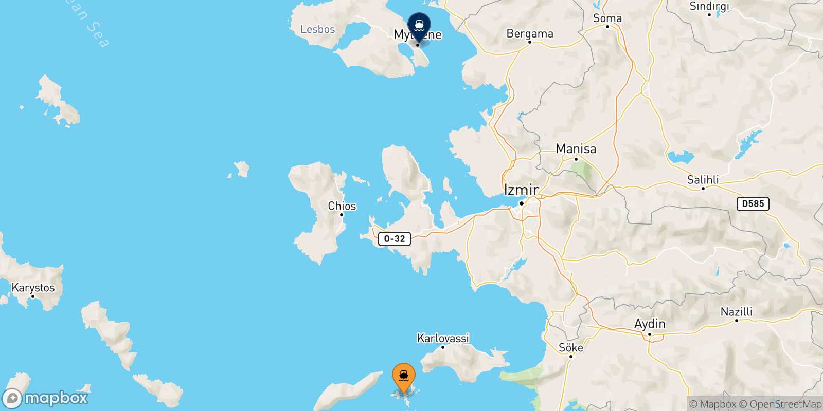 Fourni Mytilene (Lesvos) route map