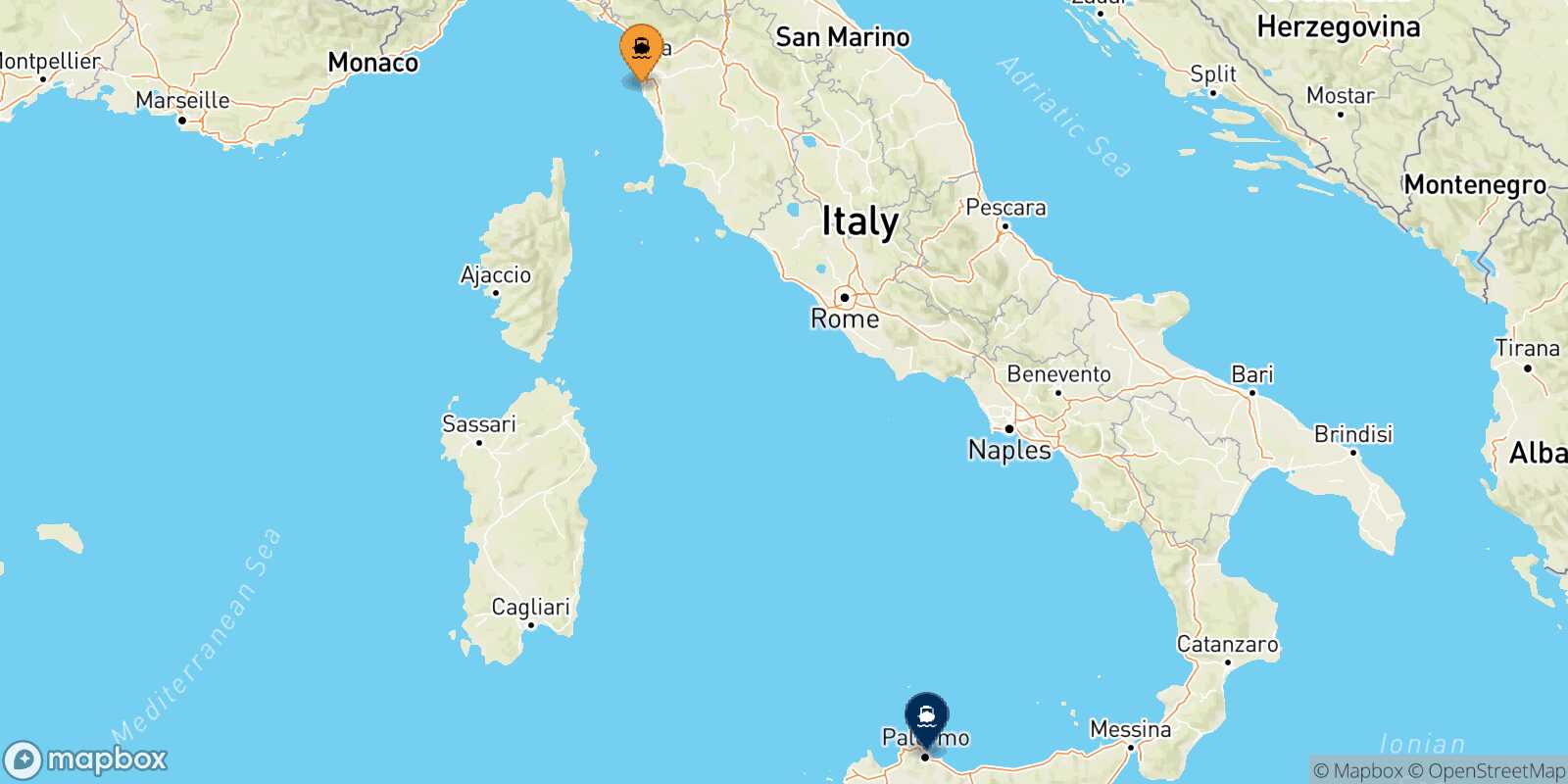 Livorno Palermo route map