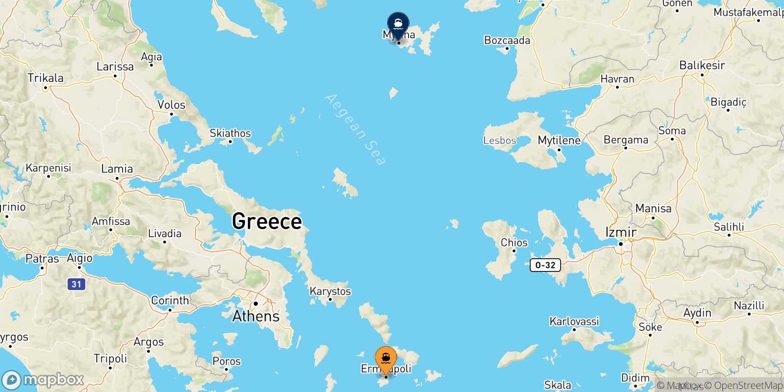 Syros Myrina (Limnos) route map
