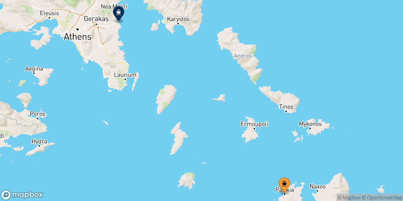 Paros Rafina route map