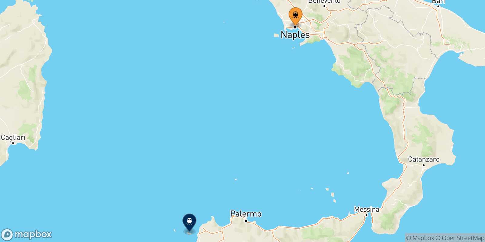 Naples Beverello Favignana route map