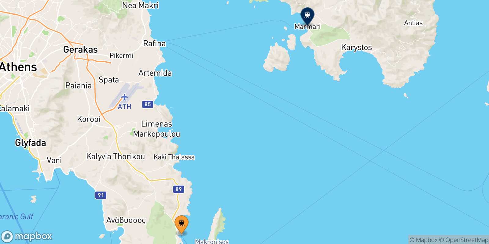 Lavrio Marmari route map